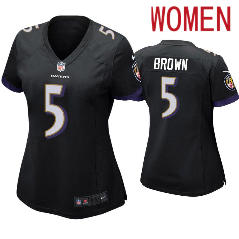 Women Baltimore Ravens #5 Marquise Brown Nike Black Game Player NFL Jersey->women nfl jersey->Women Jersey